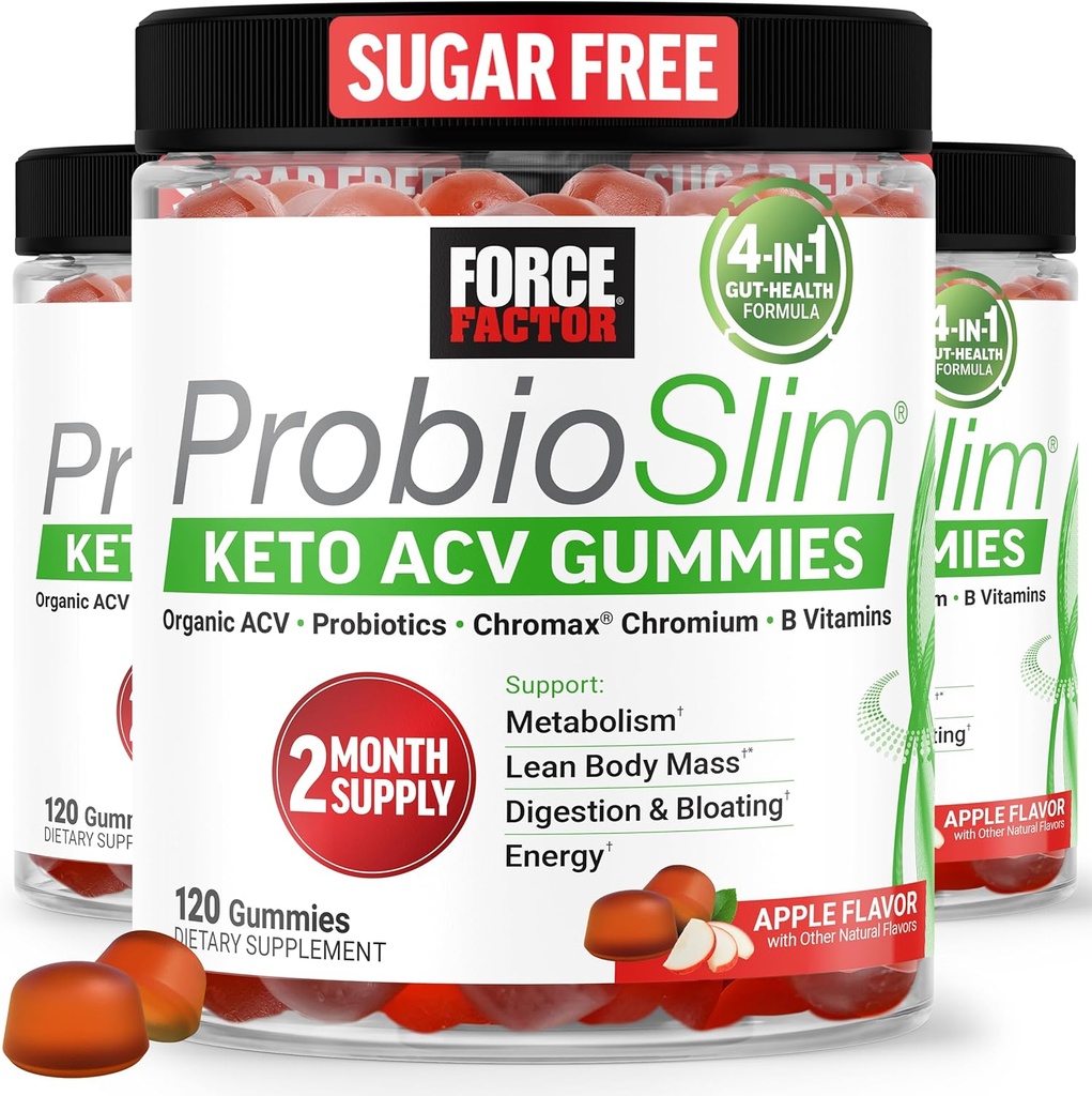 Factor de fuerza ProbioSlim Keto ACV Gummies, Manzana orgánica Vinagre Gummies con LactoSpore Probióticos " Prebióticos para soportar la digestión, metabolismo, " Salud inmune, 1 Carb neto, Apple Flavor, 360ct
