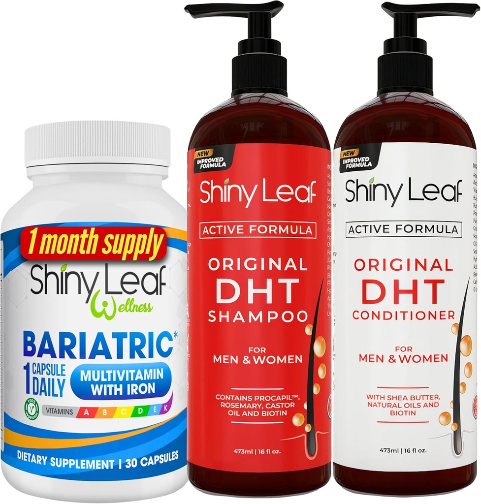 Bariatric Multivitamin con Iron y DHT Blocker champú y acondicionador, champú pérdida de cabello y acondicionador para mujeres y hombres