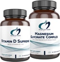 Diseños para Diseños para Salud Magnesio Complejo Glycinate (60 cápsulas) & Vitamina D Supreme (30 Softgels) - Magnesio de alta absorción con 5000 UI Vitamina D3 y Vitamina K2 / K1 - Hueso, Inmune & Mood