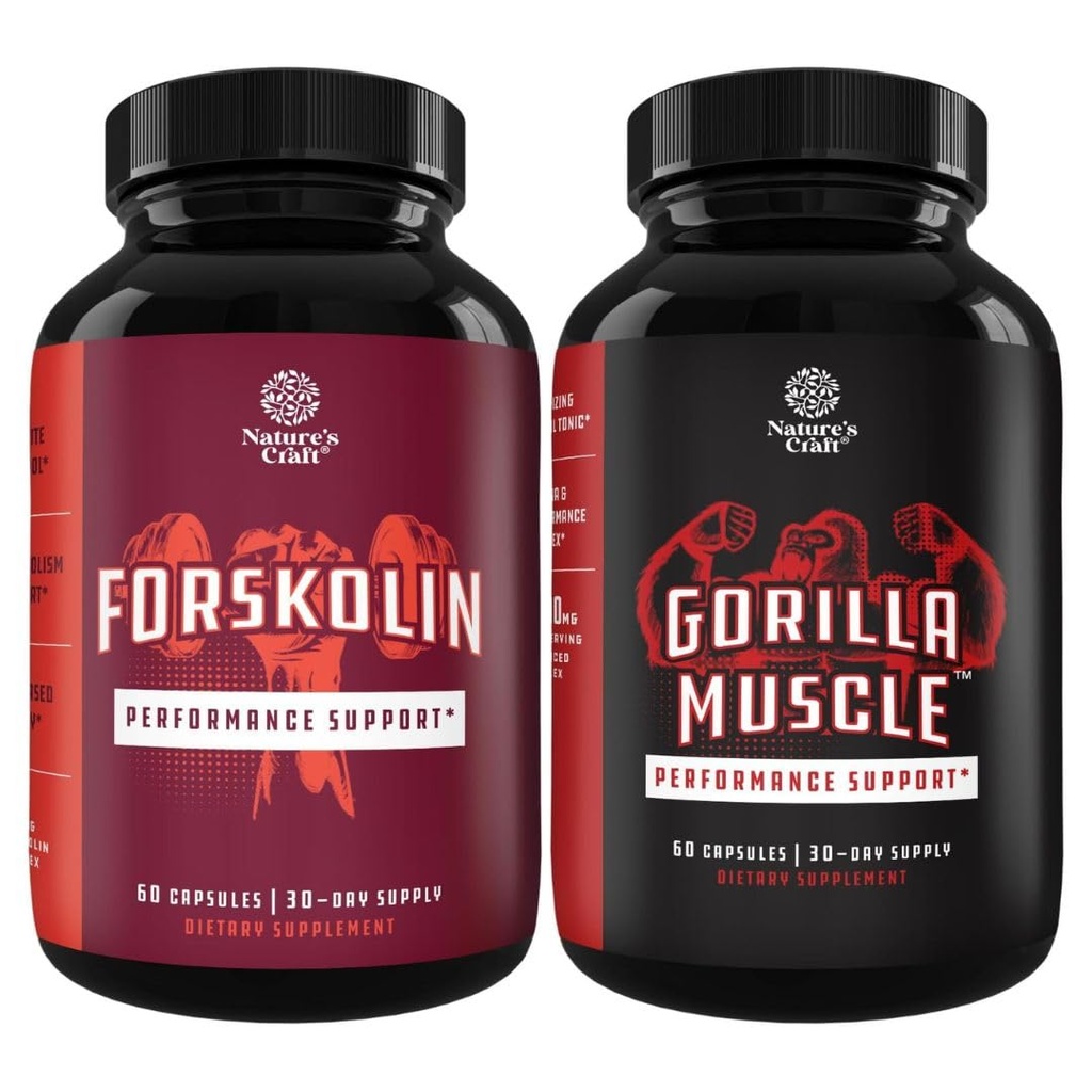 Bundle of Natural Pre Workout Forskolin Supplement and Extra Strength Testosterone Booster for Men - Natural Energy Booster and Workout Supplement - with Horny Goat Weed Maca Root Tongkat Ali