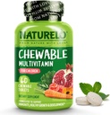 NATURELO Multivitamínico Chewable para niños - con vitaminas & minerales, Alimentos completos Cepillo de frutas orgánicas - Vegan, Suplemento vegetariano para niños - 60 tabletas