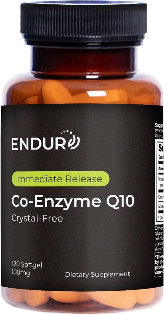 Endur Crystal-Free Co-Enzyme Q10, Heart & Antioxidant Suplemento de Defensa, ayuda a apoyar la producción de energía, Gluten Free, 100mg (120 Softgels)