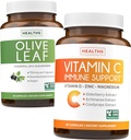 Guardar $4 (12% de descuento) - Herbal Immune Bundle - Oliva Leaf Extracto (No-GMO) Super Fuerza: 20% Oleuropein 750mg caps y Immune Support - Vitamina C con Zinc, Vitamina D, Elderberry & Echinacea (No-GMO)