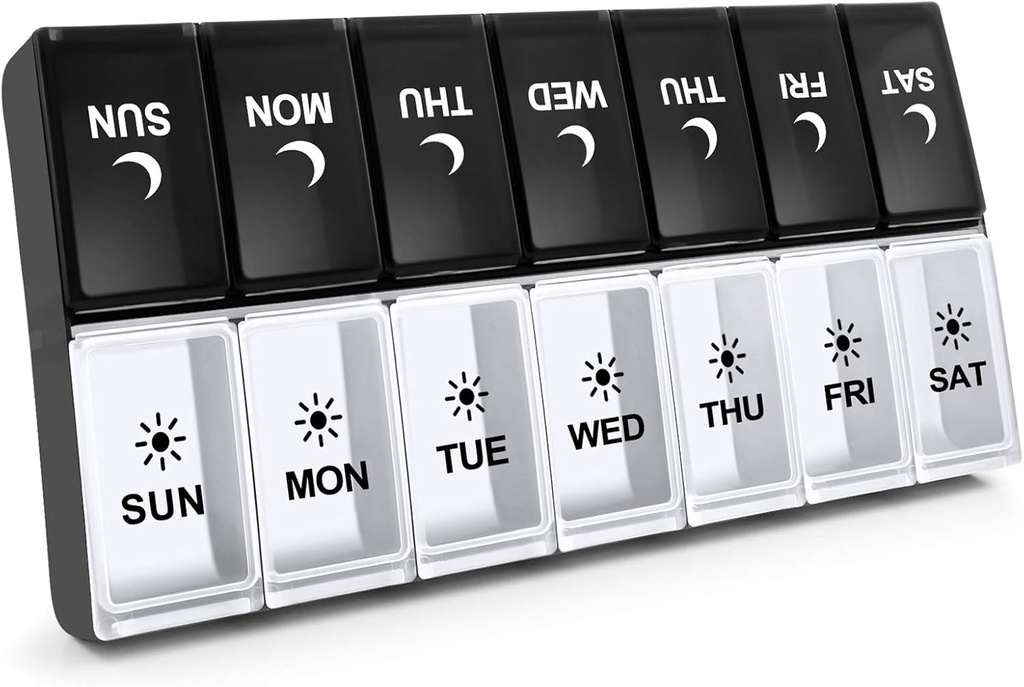 7 días organizador de píldoras 2 veces al día, gran semanal AM caja de píldoras, organizador de medicina nocturna de día, caja de píldoras dos veces al día, contenedor de píldoras