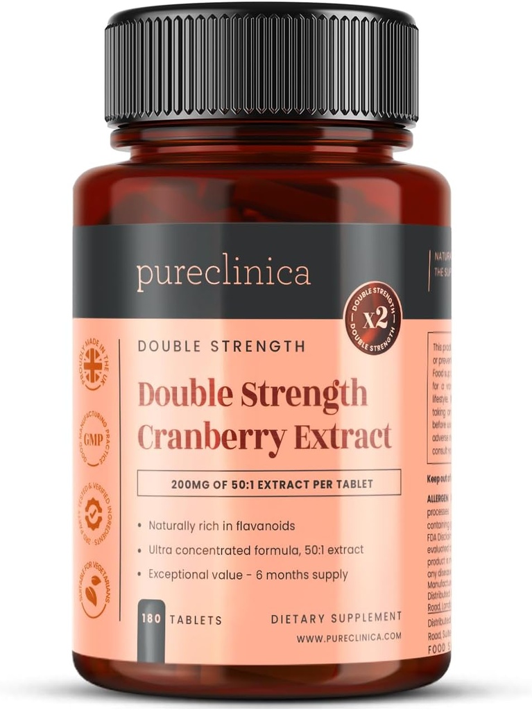 Purclinica Doble fuerza Cranberry Extraiga 10.000 mg x 180 Tablas ultra concentradas - 6 meses de suministro