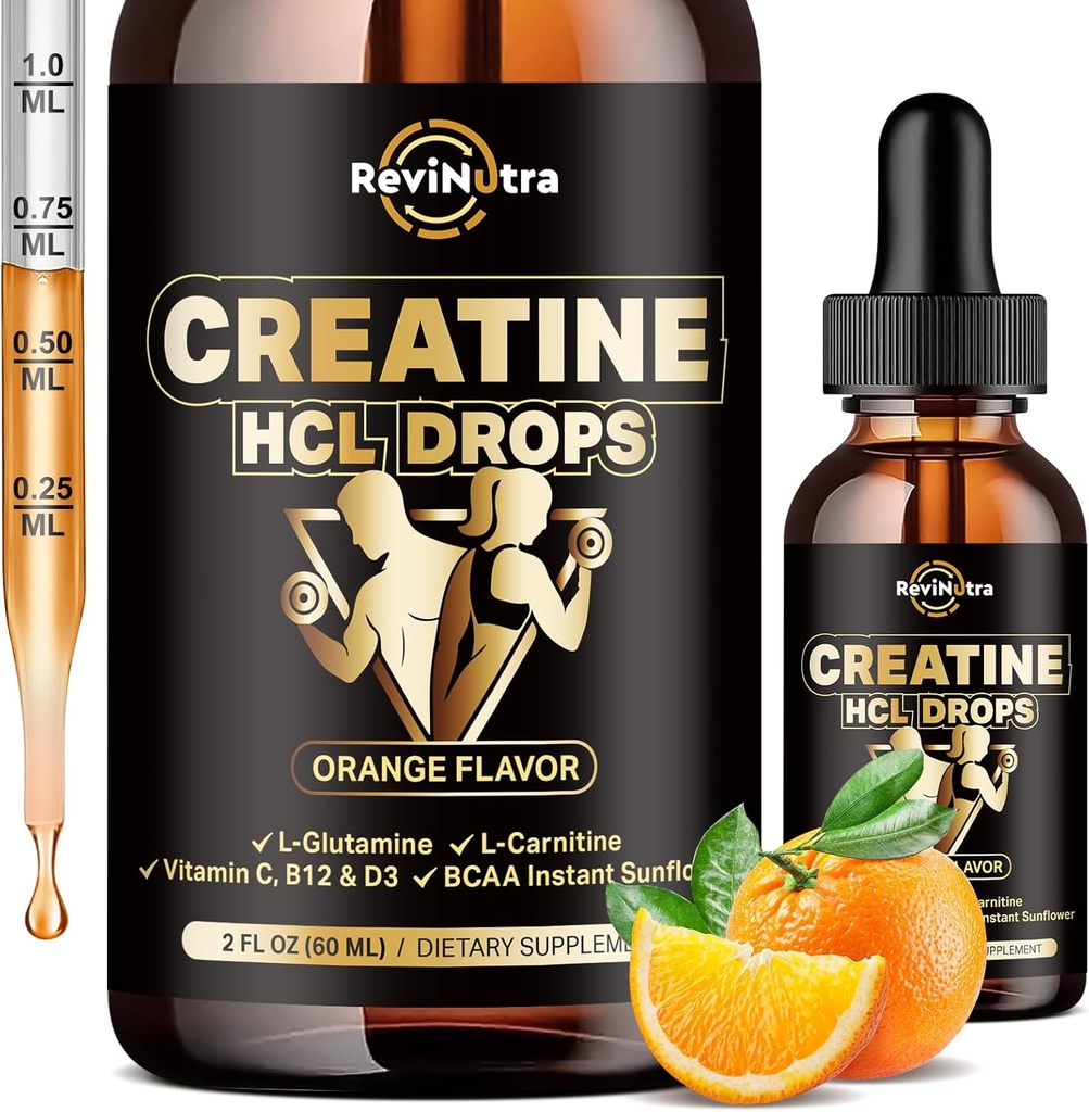 Cretina HCL gotas líquidas para hombres & mujeres, 1500 mg de clorhidrato de crema líquida, alta absorción, 2 Fl Oz Orange Flavor