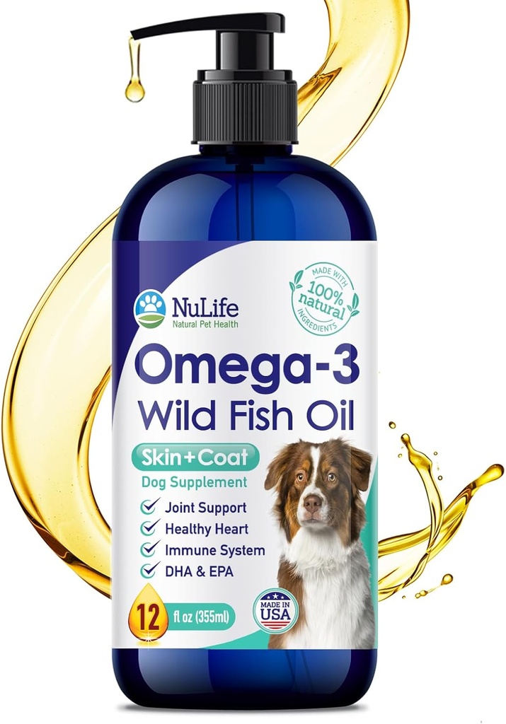 Aceite de pescado líquido para perros con Omega 3, 6 & 9 ácidos grasos, Wild Caught from Iceland, Skin and Coat Supplement for Shedding, Itchy Skin, Alergies, Brain and Heart Health, Rich in EPA + DHA - 12 oz