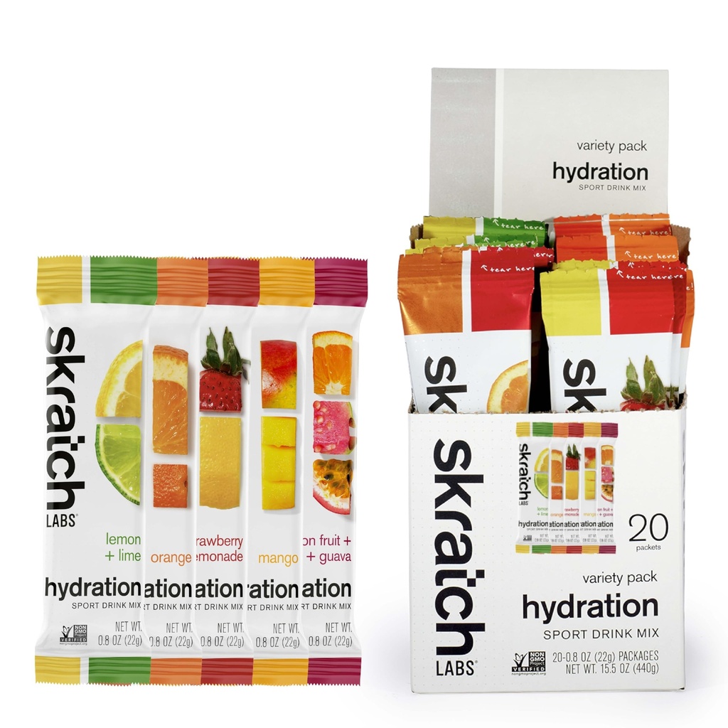 Skratch Labs Hydration Packets - Hydration Drink Mix, Variety Pack (20 Single Serving Packets) - Electrolyte Powder Desarrollado para atletas y rendimiento deportivo, Gluten Free, Vegan, Kosher