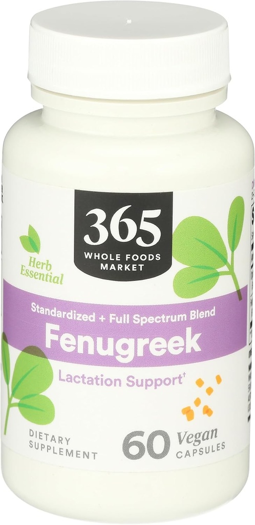 365 by Whole Foods Market, Fenugreek Standardized + Full Spectrum Blend, Lactation Support, Vegan Capsules, 60 Cuenta