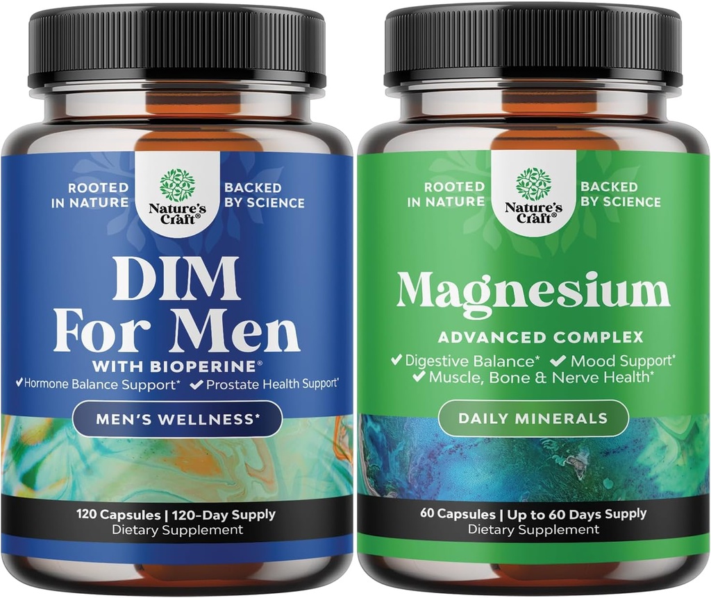 Natures Craft Bundle of Advanced Diindolylmethane DIM Suplemento para Hombres - Bloqueador de Estrógeno para Hombres y Alta Absorción Magnesio Suplemento Complejo de Estrógeno para la Digestión de Estrógeno y Soporte de Mood