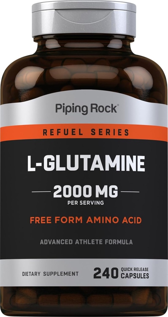 Piping Rock L Glutamine Powder Capsules Silencio 2000 mg ← 240 Pills ← Suplemento para Mujeres y Hombres Silencio Forma libre Aminoácidos Silenciosos No GMO, Gluten Free