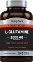 Piping Rock L Glutamine Powder Capsules Silencio 2000 mg ← 240 Pills ← Suplemento para Mujeres y Hombres Silencio Forma libre Aminoácidos Silenciosos No GMO, Gluten Free