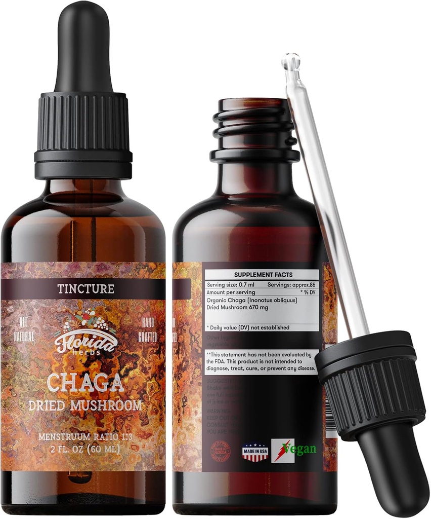 Chaga Tincture, Wild Harvested Chaga Extract (Inonotus obliquus) Mushroom seco
