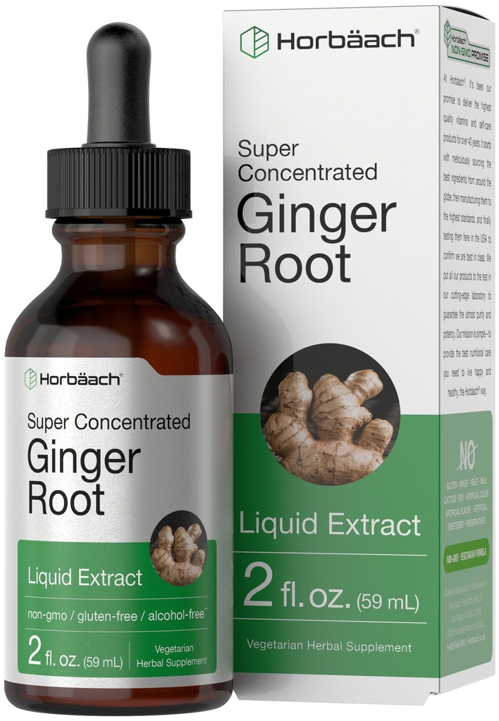 Horbäach Ginger Root Extract Liquid TENIDO 2 oz TENIDO Alcohol Suplemento gratuito TEN Super Concentrado ANTE Vegetarian, Non-GMO, Gluten Free
