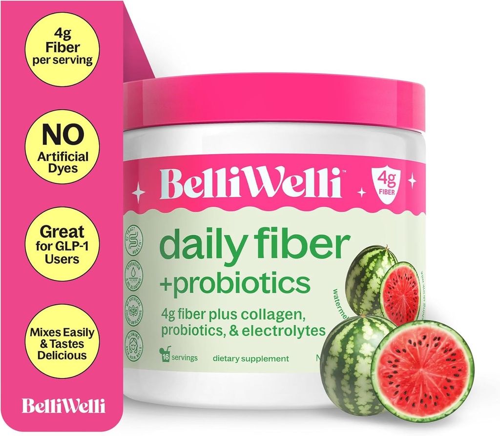 Suplemento de fibra para hombres y mujeres – Pólvora de fibra diaria premium de acacia orgánica con colágeno añadido, electrolitos " probióticos: sin rubor, estreñimiento " Gut Health Support (Watermelon)