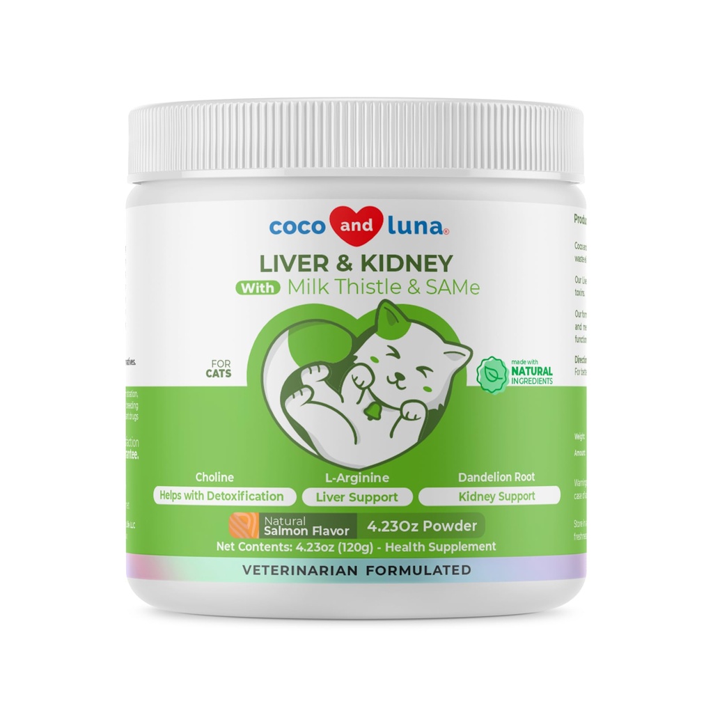 Esteto de leche para gatos - 4oz Polvo - Suplemento natural del hígado - con el mismo y L-Arginine - Detox, Apoyo Hepático, promueve la función saludable del hígado, Apoyo al riñón