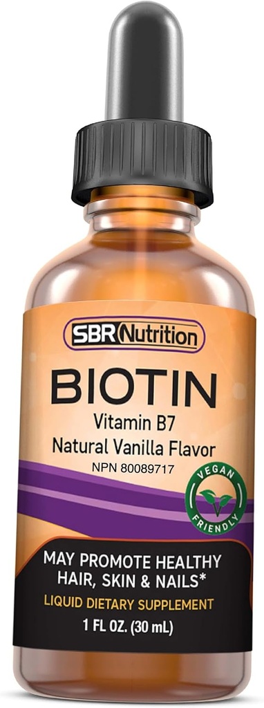 SBR Nutrition Biotin Liquid Drops, 5000mcg por Serving (60) 1.0Fl.oz (30ml) Vainilla