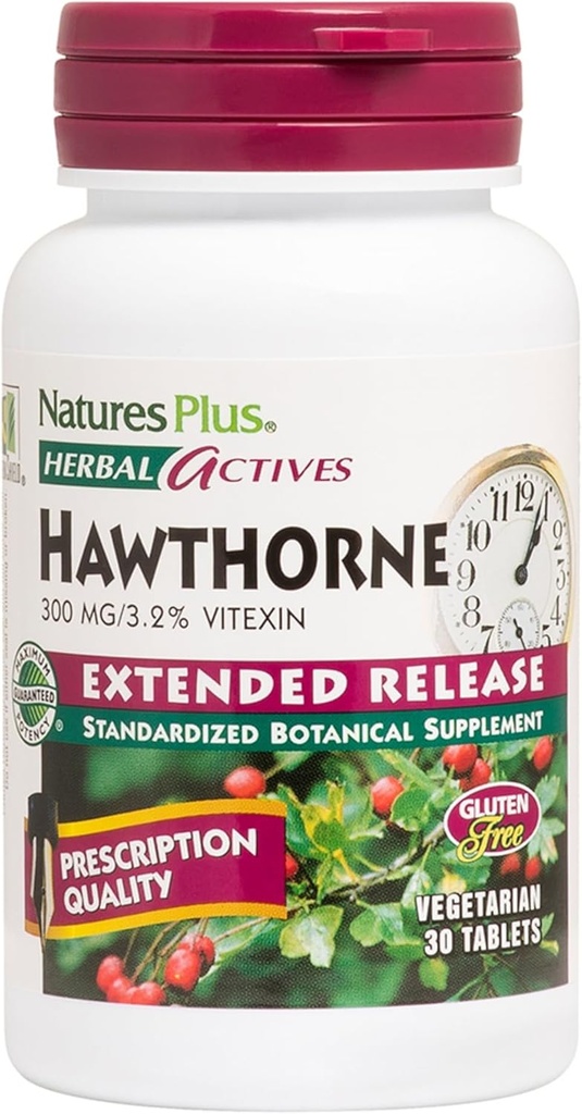 Naturalezas Más Activos Herbal Hawthorne - 300mg, 3.2% Vitexin, 30 Tabletas Veganas - 30 servicios