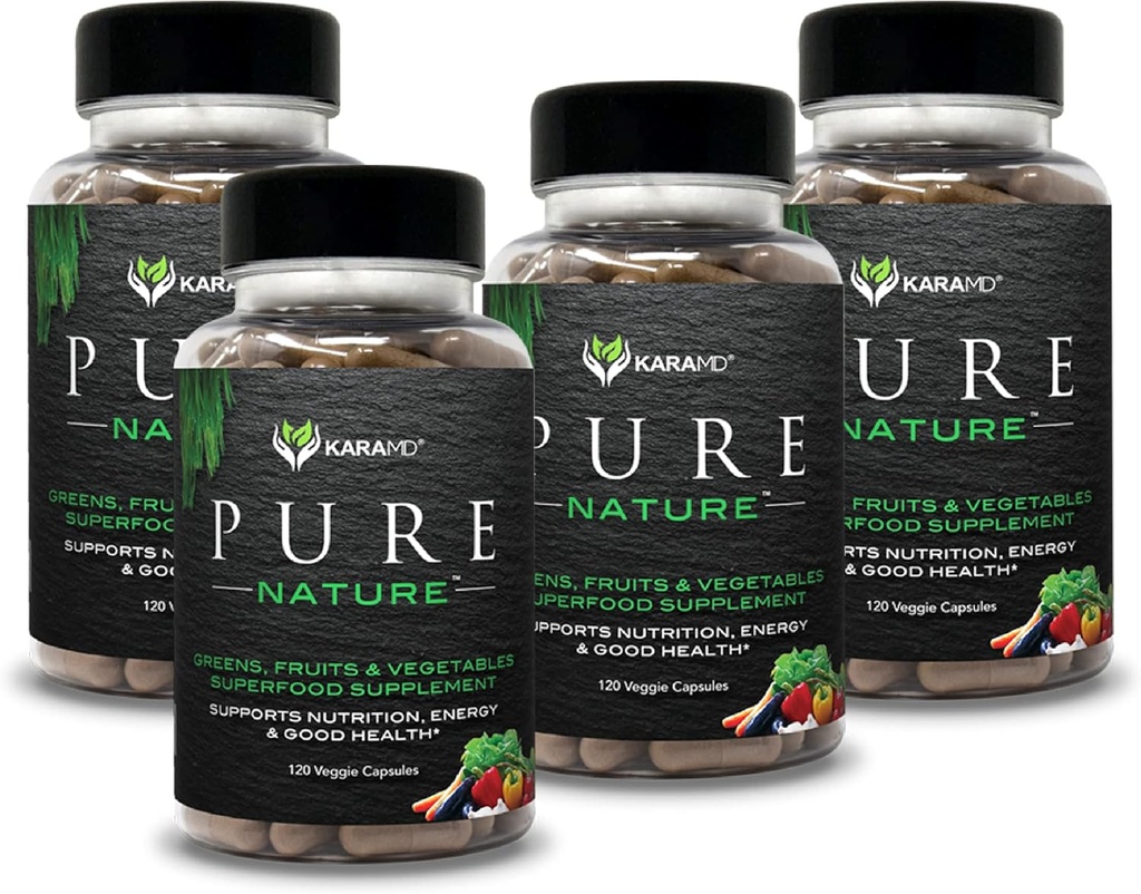 KaraMD Pura Naturaleza TENIDO Verdes, Frutas y verduras Suplemento TENIDO Vitaminas, Fibra & Antioxidantes TEN 20 Frutas y Verduras Suplementos para Energía " Digestión ANTE Gluten Libre " Vegan Friendly (4-Pack)