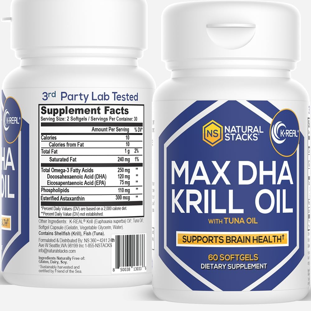 Suplemento de aceite de Krill Antártico - DHA EPA Omega 3 Suplemento con Astaxanthin Antioxidante - Omega 3 aceite de pescado para apoyar cerebro, corazón & salud conjunta - 60 Krill aceite SoftGels