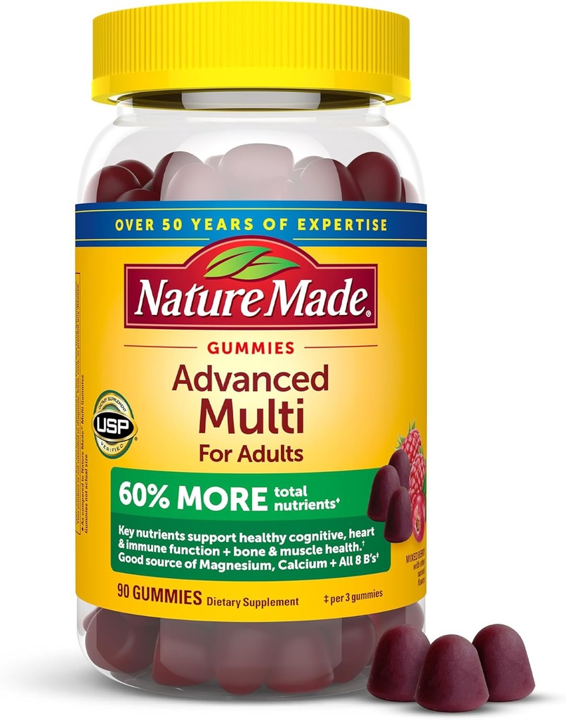Nature Made Advanced Multivitamin Gummies for Adults, Women's and Men's Multivitamin Gummies with Magnesium Citrate, Calcium & B Vitamins, Daily Support, 90 Gummies, 30 Day Supply