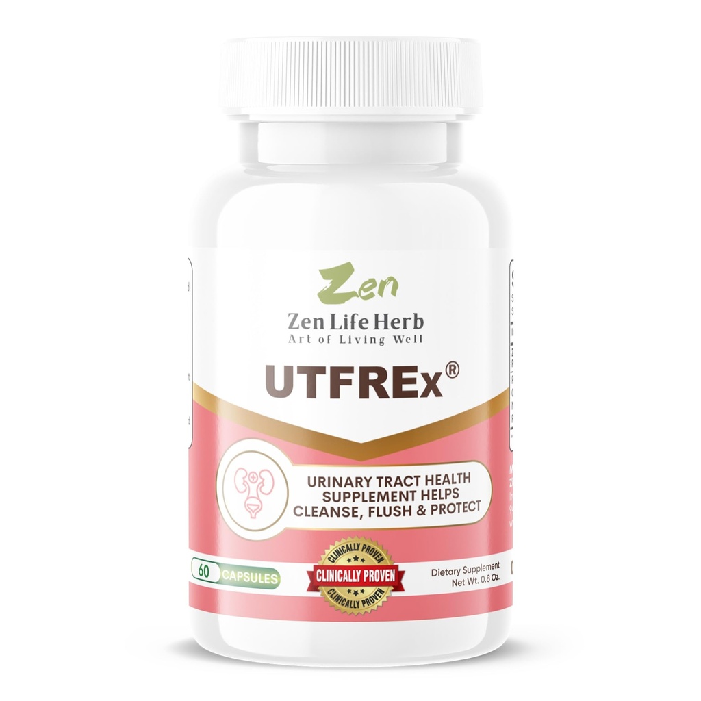ZEN LIFE HERB UTFREx – Actuación rápida - promueve la salud del tracto urinario Apoyos Sistema urinario y urinario saludable, sin vitaminas, minerales, prebióticos, azúcar, suplemento basado en plantas (60 cápsulas)