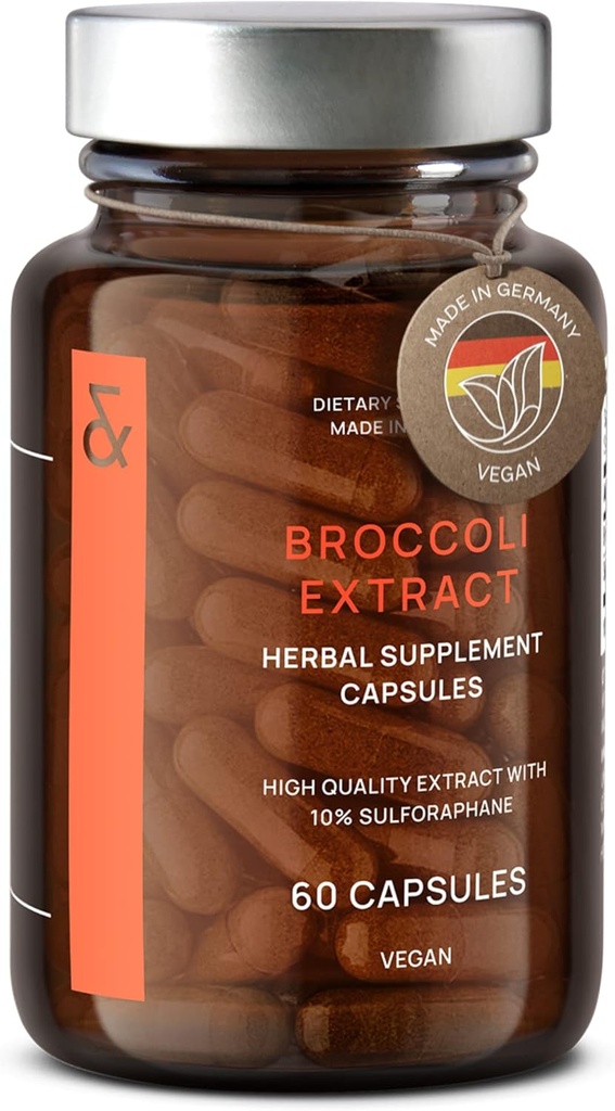 CLAV Broccoli Sprout Extract Capsules - Suplemento Sulforaphane Premium con 100mg Sulforaphane - Antioxidante - 60 pastillas Broccoli - Hecho en Alemania
