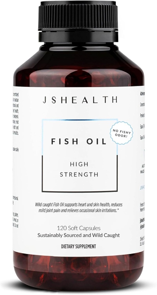 JSHealth High Strength Fish Oil Supplements - Omega 3 aceite de pescado - Hecho con pescado salvaje - Omega 3 Suplemento, 120 cápsulas