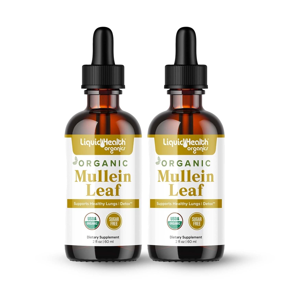LIQUIDHEALTH USDA Organic Mullein Leaf Extract Drops for Lungs - Herbal Cleansing Drops for Smokers, Immune Support, Respiratory Health - 1000mg, Sugar-Free, Vegan, Made in USA (2 Pack)
