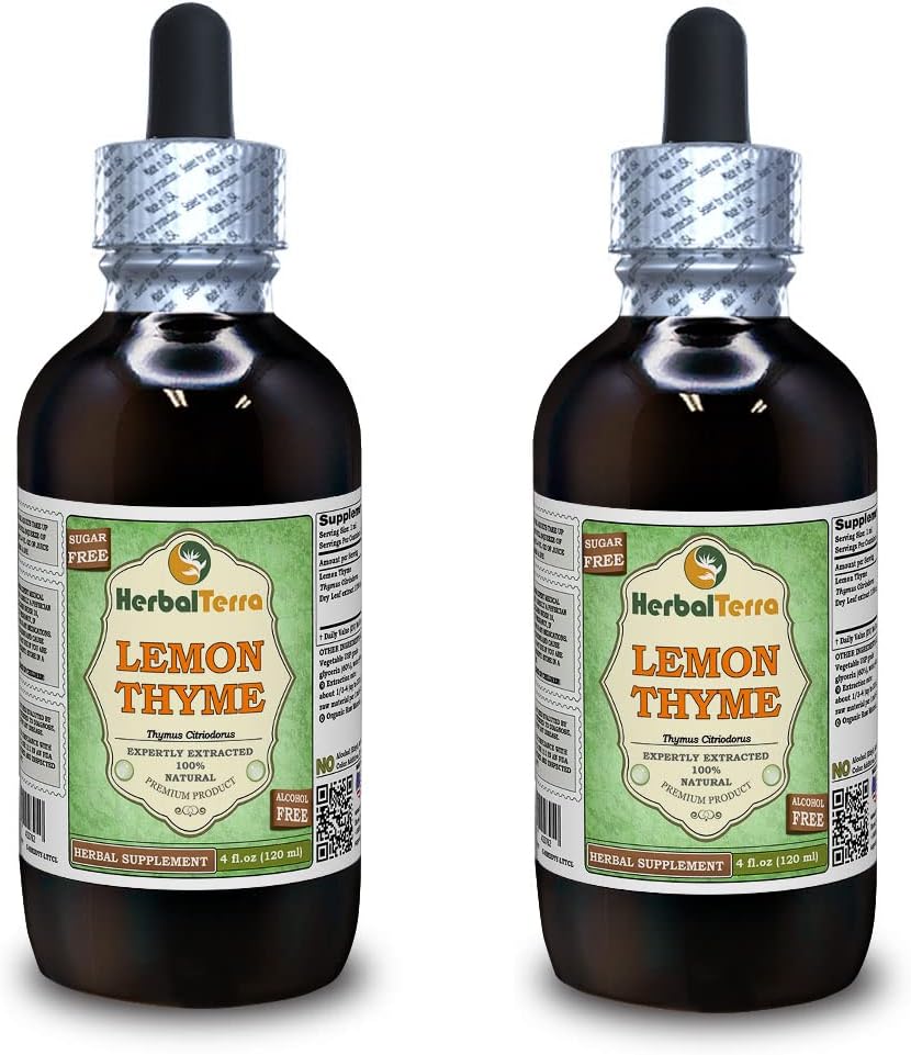[BRSWGHYRPIIRGDTP] Tomo de limón (Thymus x Citriodorus) Glicérito, hierba seca orgánica Extracto líquido libre de alcohol (Marca: HerbalTerra, Proudly Made in USA) 2x4 fl.oz (2x120 ml)