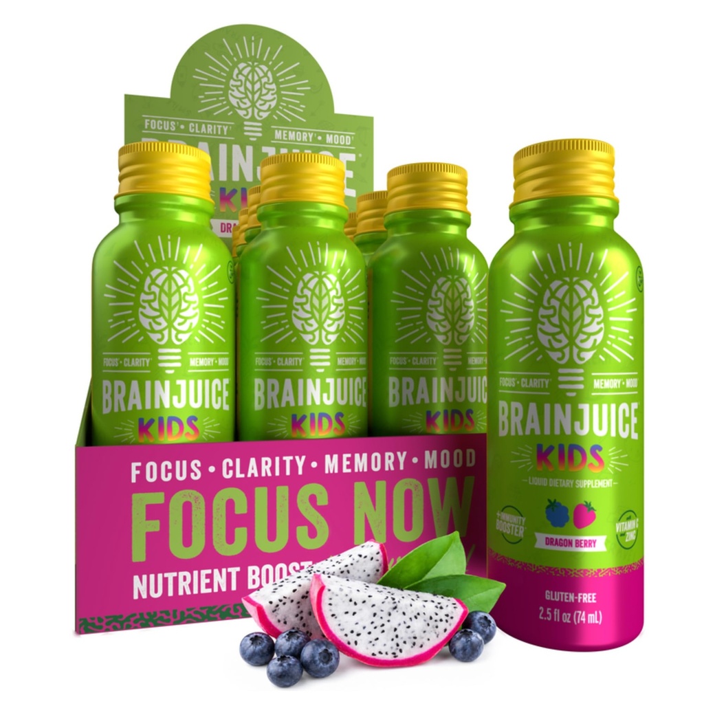 BrainJuice Brain Support Shot, Gluten Free Supplement Shots for Energy & Focus, Healthy Drinks with Alpha GPC, Vitamin B, 2.5 fl oz, 12 Pack (Dragon Berry)