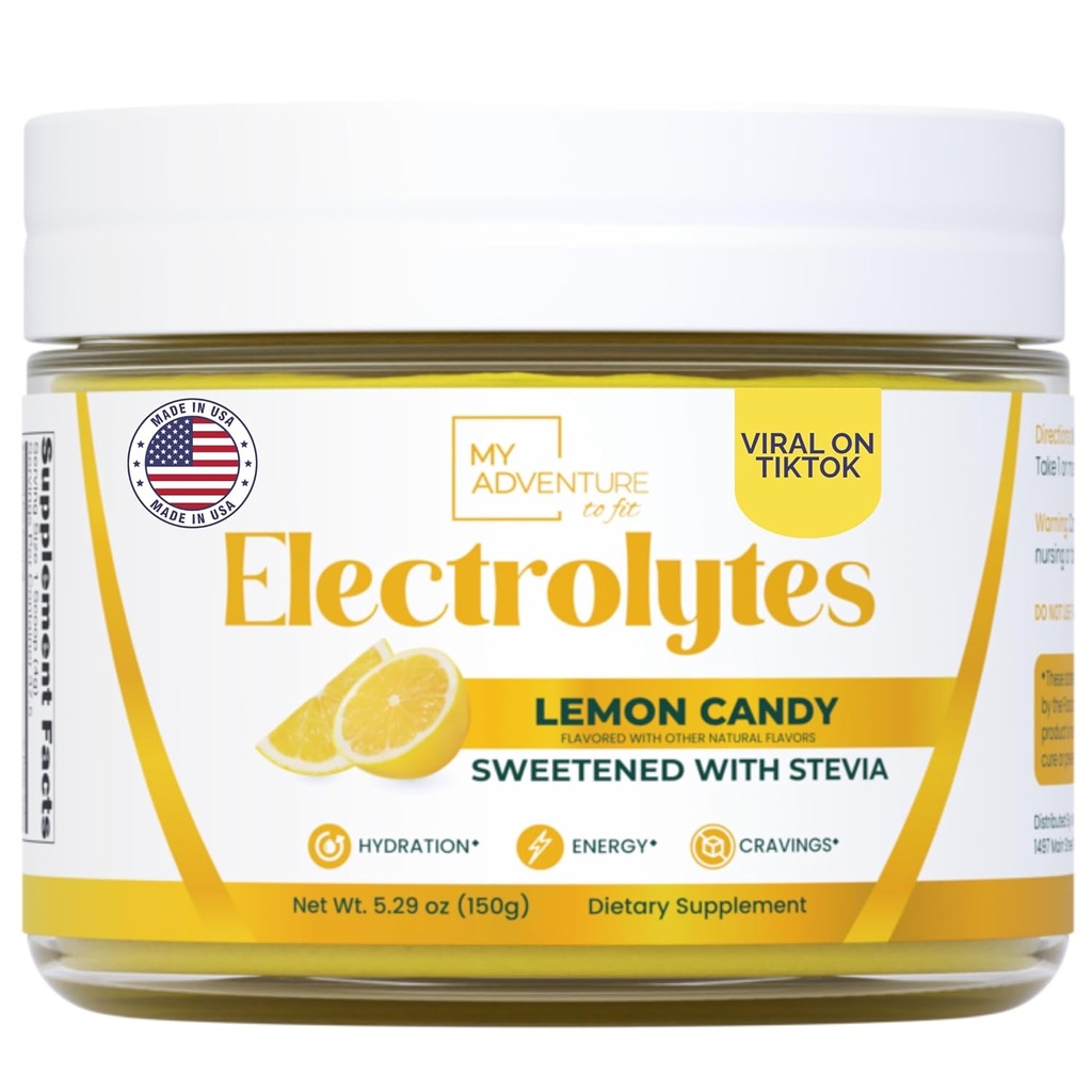 Zero Sugar - Lemon Candy Electrolytes Powder - Refreshing Hydration - Caffeine Free Energy with All Natural Ingredients - Vegan, Keto & Paleo - Electrolitos sin azúcar Powder Drink Mix - 37 Servings