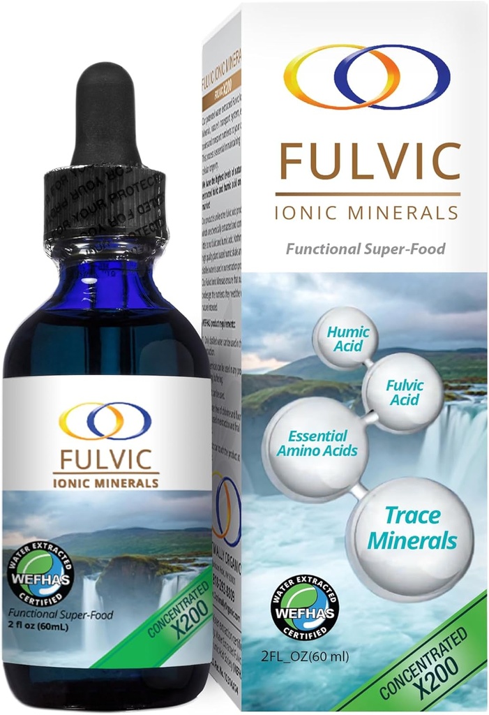 Agua orgánica óptima Extracto de minerales iónicos Fulvic X200 - ácido fúlvico patentado, ácido húmico, minerales de rastro, electrolitos " ácidos esenciales - 5+ Month Supply
