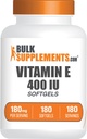 BulkSupplements.com Vitamina E 400 U Softgels - Suplemento de vitamina E, como D-Alpha-Tocopherol, Antioxidantes - Gluten Free, 1 Softgel por Serving, 180 Conde (Pack of 1)