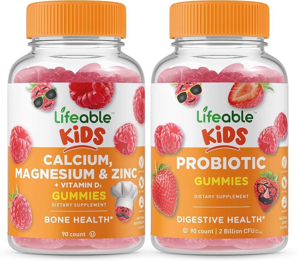 Magnesio de calcio vital para niños y cinc + Probiótico 2 billón CFU Niños, Gluten Free, GMO Gratis, Chewable Gummy