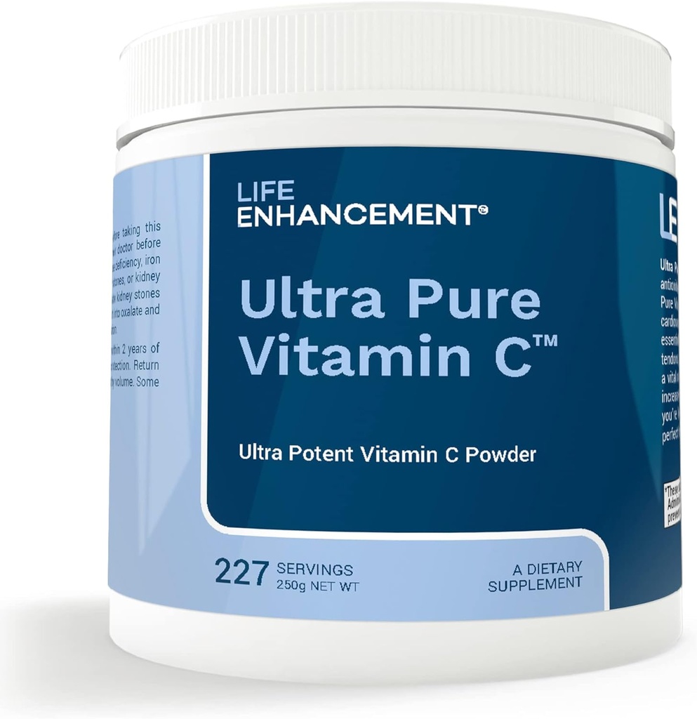 Mejora de la vida Polvo de vitamina C ultra puro - 1.100 mg Suplemento de vitamina C ácido ascórbico - 227 Servicios