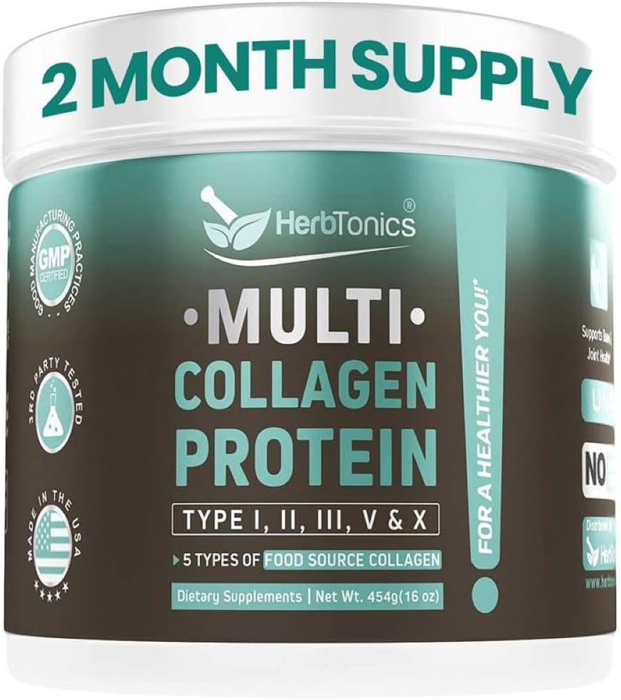 [BRSWGZIECMHW2FDZ] Herbtonics Multi Collagen Protein Powder - Grass-Fed Collagen Peptides (Tipo 1, 2, 3, 5, 10) para la salud conjunta, piel y hueso.