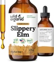 Wild & Organic Slippery Elm Liquid Drops - Pulido, Digestivo & Apoyo a las Mujeres - Slippery Elm Bark Extracto Tintura - Ulmus Rubra Suplemento - Vegan, Azúcar & Sin alcohol - 4 fl oz