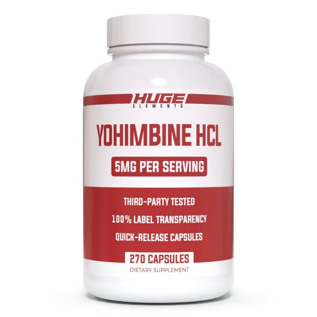 Suplementos enormes Yohimbine HCl, Recomposición del Cuerpo, Fórmula de Energía avanzada y rendimiento, 5 mg por servicio (60 cápsulas)