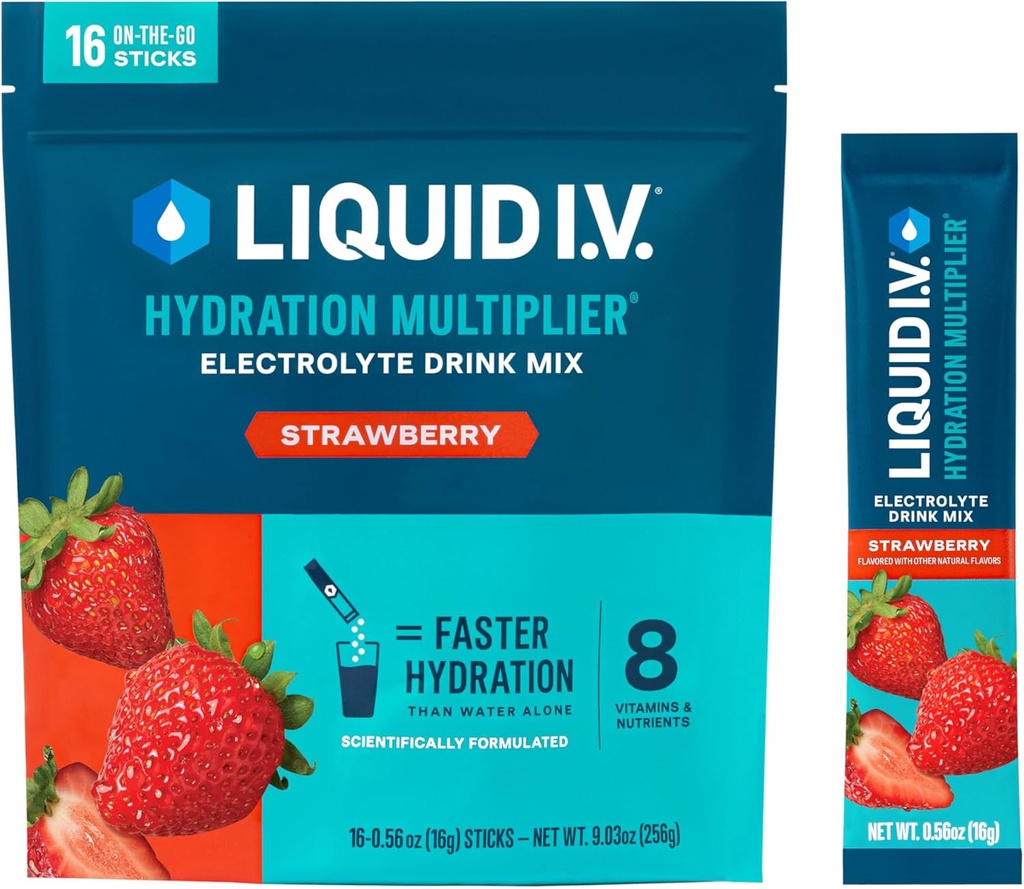 Multiplicador de hidratación I.V.® líquido - Fresa Silencioso Electrolyte Powder Drink Mix ← 1 Pack (16 Servimientos)