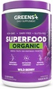 Greens+ Pólvora de Superalimentos de Berry ecológica, Polifenol Antioxidante, Blend for Morning Kick, Energía, Vitality Boost, Nutrición, Salud Vibrant, Suplemento dietético, Vegan Soy/Dairy/Gluten Free(8.46oz)