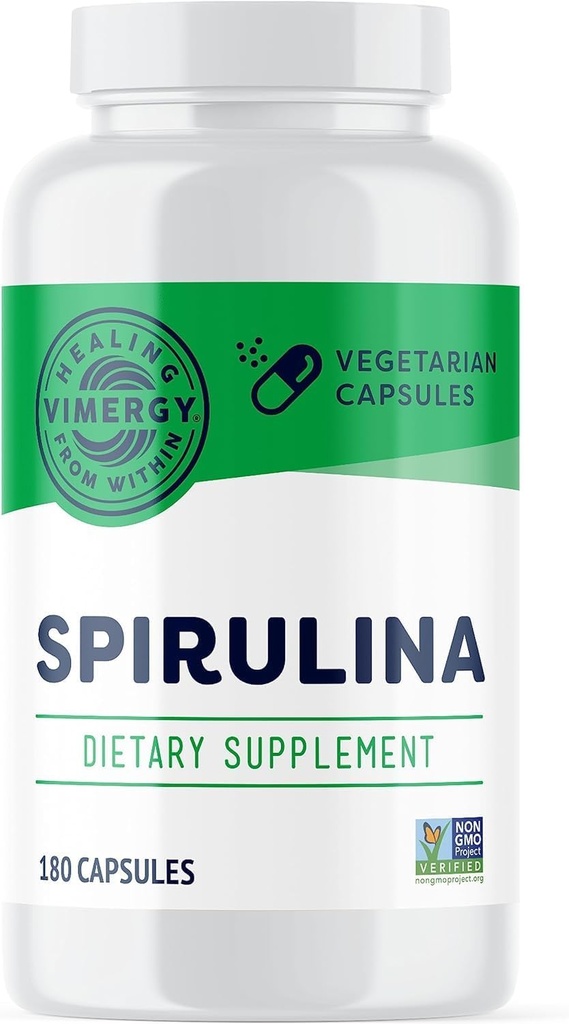 Vimergy Spirulina Capsules – Concentrated Plant Protein Supports Immune Health & Cardiovascular Function – Vegan, Kosher, Gluten-Free – 180 cápsulas
