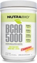 NutraBio BCAA 5000 Powder - Aminoácidos ramificados fermentados de cadena para el crecimiento muscular " recuperación - Sabores naturales, endulzantes y para colorear, vegano, gluten libre - limonada de frambuesa, 60 piezas