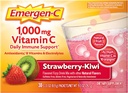 Emergen-C 1000mg Vitamin C Immune Support Powder Strawberry Kiwi 30CT incluye Zinc, Manganese, 7 B Vitaminas y Electrolitos para Volver a Esenciales Escolares