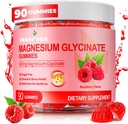 Magnesium Glycinate Gummies 400mg para Adultos & Niños,90 Ct Sugar Gummies de Magnesio Libre con suplemento de potasio Magnesio para Hombres,Sleep Msucle & Engergy Support,Raspberry Flavor