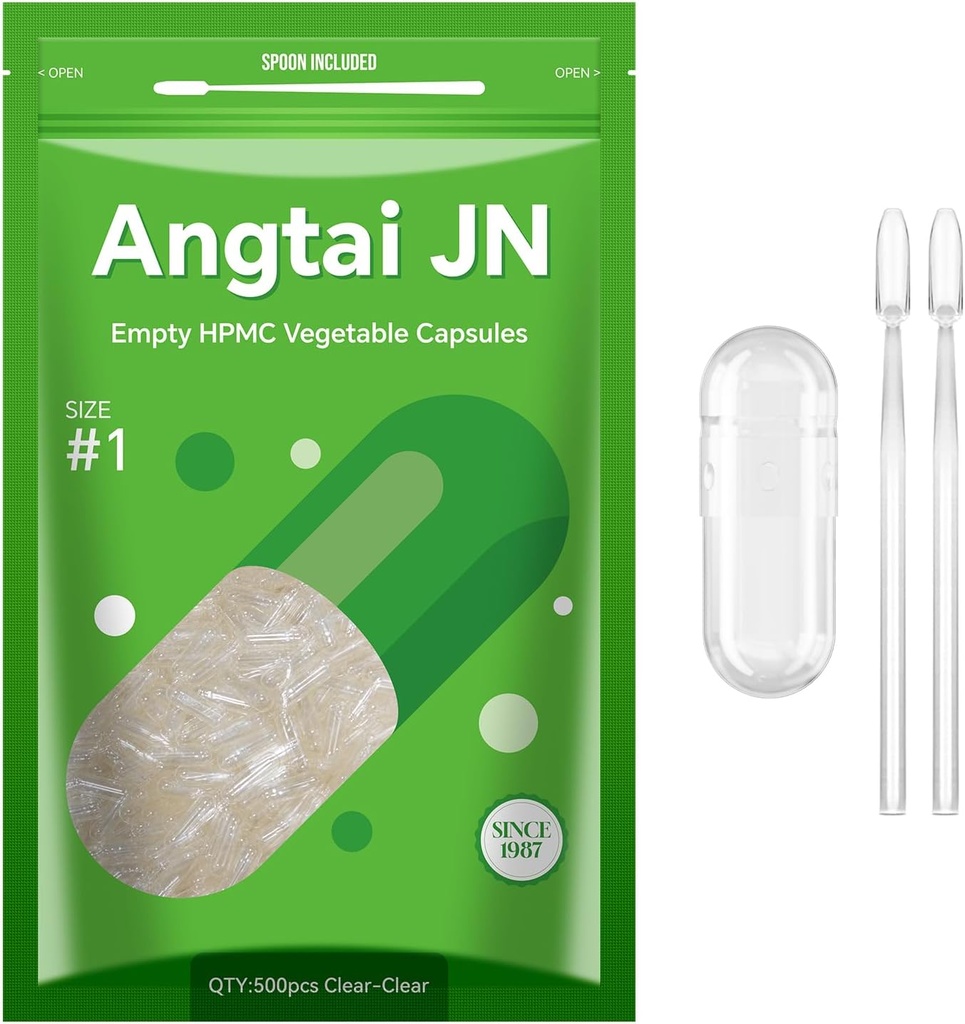 Tamaño 1 Empty Capsules Vegan Plant Based Clear (500 Count) Gluten Free, Non-GMO, Halal Certified Pill Caps Filling Kit con 2 Spoons for Vegetarian DIY Your Own Supplements