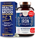 Suplementos de hierro y ácido fólico para mujeres - 35 mg Gentle Iron Vitamina, Folic Acid 400mcg - Anemia, Período, Apoyo al Embarazo Suplemento, Ferrous Sulfate Pills - 180 Vegan Non-Constipating Tablets