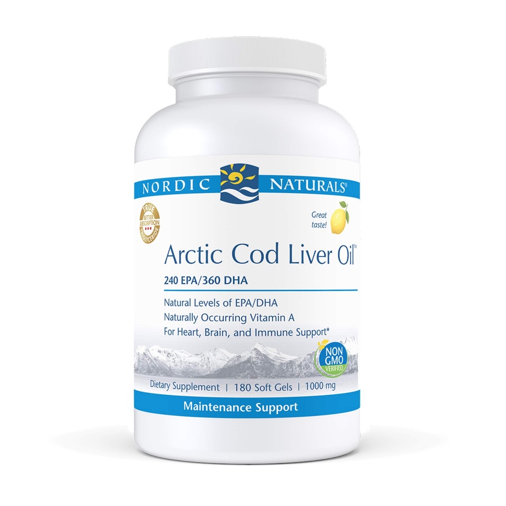 Nordic Naturals Pro - Aceite de Hígado Ártico CLO, soporta la salud del corazón y del cerebro - 180 geles suaves saboreados con limón