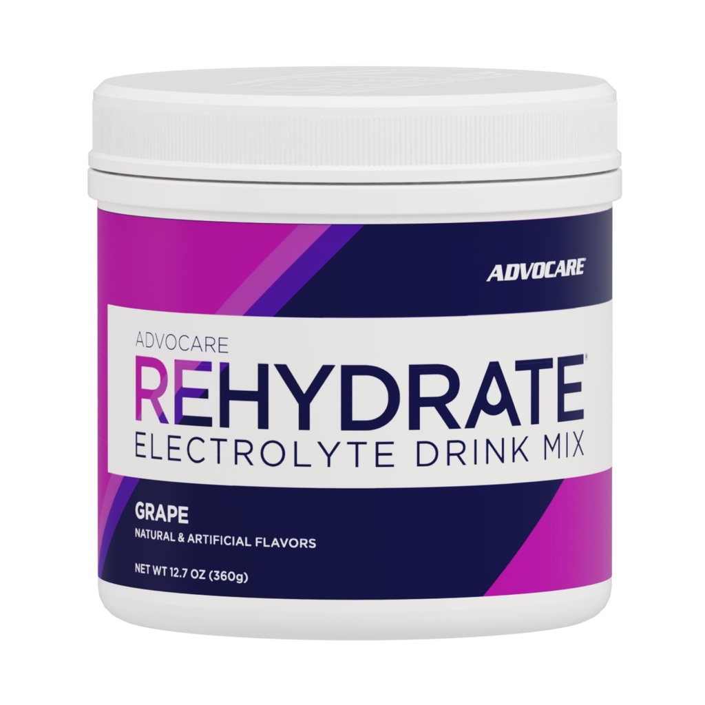 AdvoCare Rehydrate - Electrolyte Drink Mix - Incluye Magnesio, Sodio, Potasio &amp; Calcio - Antioxidante &amp; Aminoácidos Fortificado - Soportes Hydration &amp; Recovery - Grape, 12.7 oz