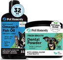 Petróleo de pescado Omega-3 para perros + Polvo dental para la limpieza de dientes " eliminación de placas, promueve la piel sana, la carne "